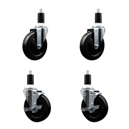 Service Caster 5'' Hard Rubber Wheel Swivel 1-3/8'' Expand Stem Caster Set 2 Brakes, 4PK SCC-EX20S514-HRS-2-TLB-2-138